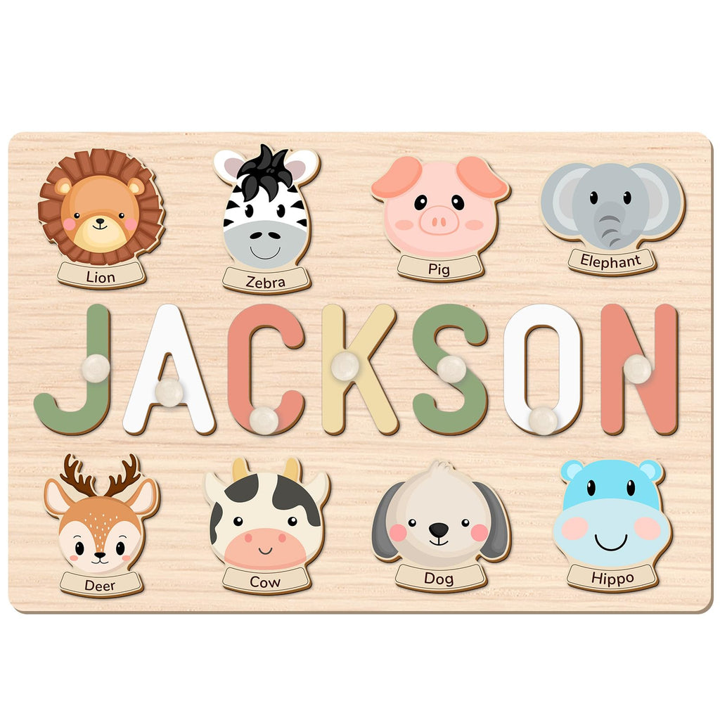 Personalized Name Puzzle for Kids, Personalized Baby Gifts Custom Name Puzzles for Toddlers 1-3 Animal Puzzle, Customized 1st Birthday for Girls & Boys Wooden Puzzle Montessor Toys for Kids