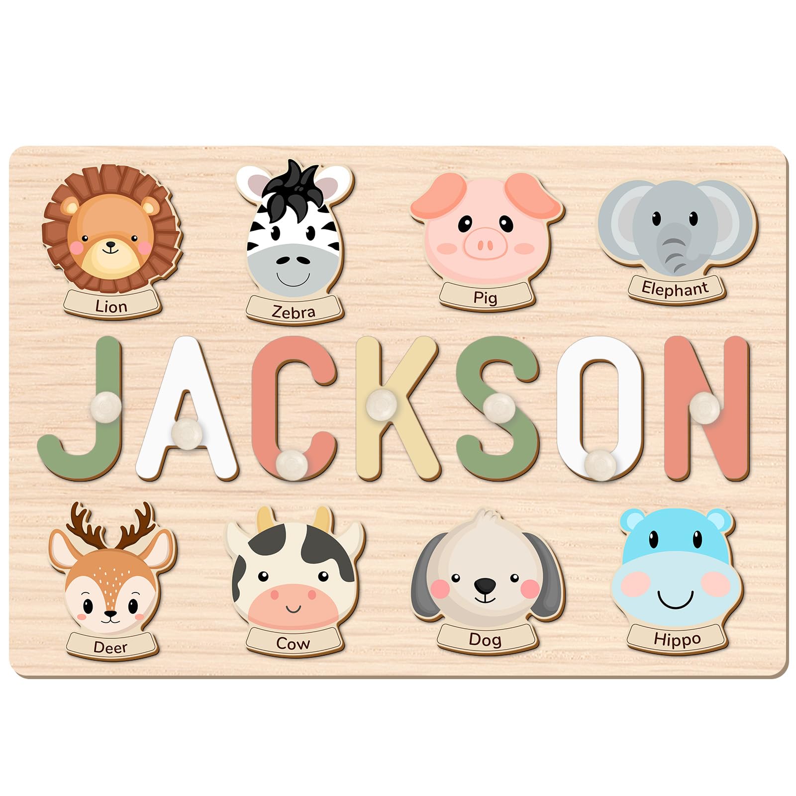 Personalized Name Puzzle for Kids, Personalized Baby Gifts Custom Name Puzzles for Toddlers 1-3 Animal Puzzle, Customized 1st Birthday for Girls & Boys Wooden Puzzle Montessor Toys for Kids