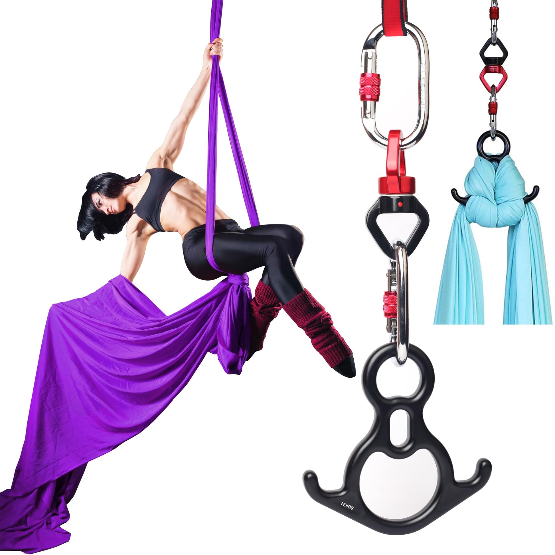 Aerial Silks Set, Premium Ariel Yoga Hammock 9 Yards Aerial Silk, Low-Stretch Fabric, Yoga Starter Kit for Home, Aerial Rig for All Skill Levels - All Hardware Included