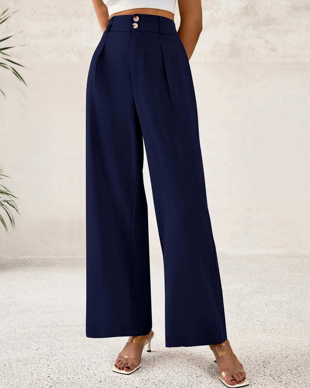 BTFBM Women Wide Leg Dress Pants 2025 High Waisted Button Pleated Business Casual Trousers Office Work Palazzo Pants