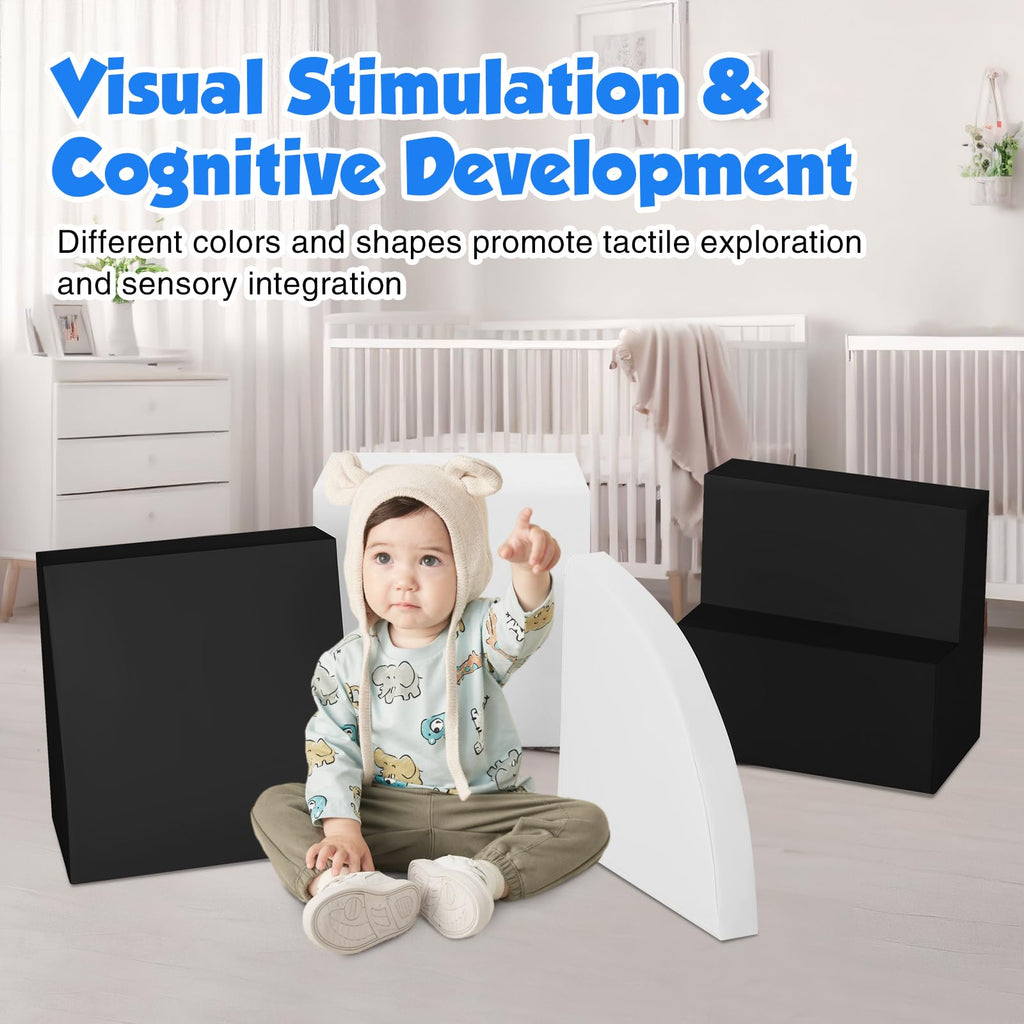 4-Piece Soft PU Leather Toddlers Climbing Toys, Baby Foam Climbing Blocks for Toddlers 3, Foam Play Gym Climbing Structures, Indoor Climb and Crawl Activity Play Set (White and Coffee)