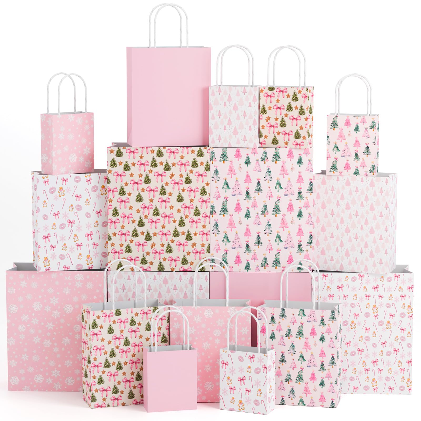 Trandraft 18 Pcs African American Christmas Kraft Gift Bags with Handles Assorted Sizes Black Santa Christmas Gift Paper Bags 6 Styles 3 Sizes Xmas for Favors Wrapping