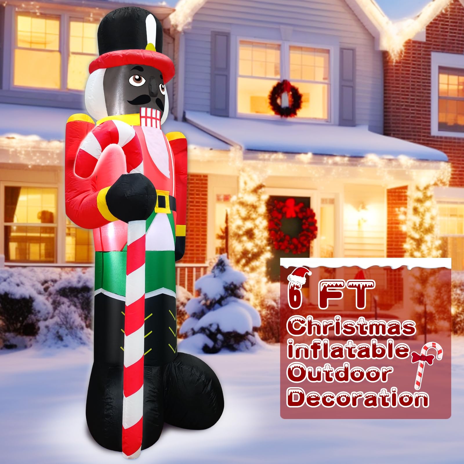 TURNMEON 6Ft Black Santa Claus Inflatables Christmas Decorations Outdoor African American Hold Gift Box LED Lights Blow Up Yard Decorations for Holiday Xmas Decor Outside Lawn Yard Garden Party