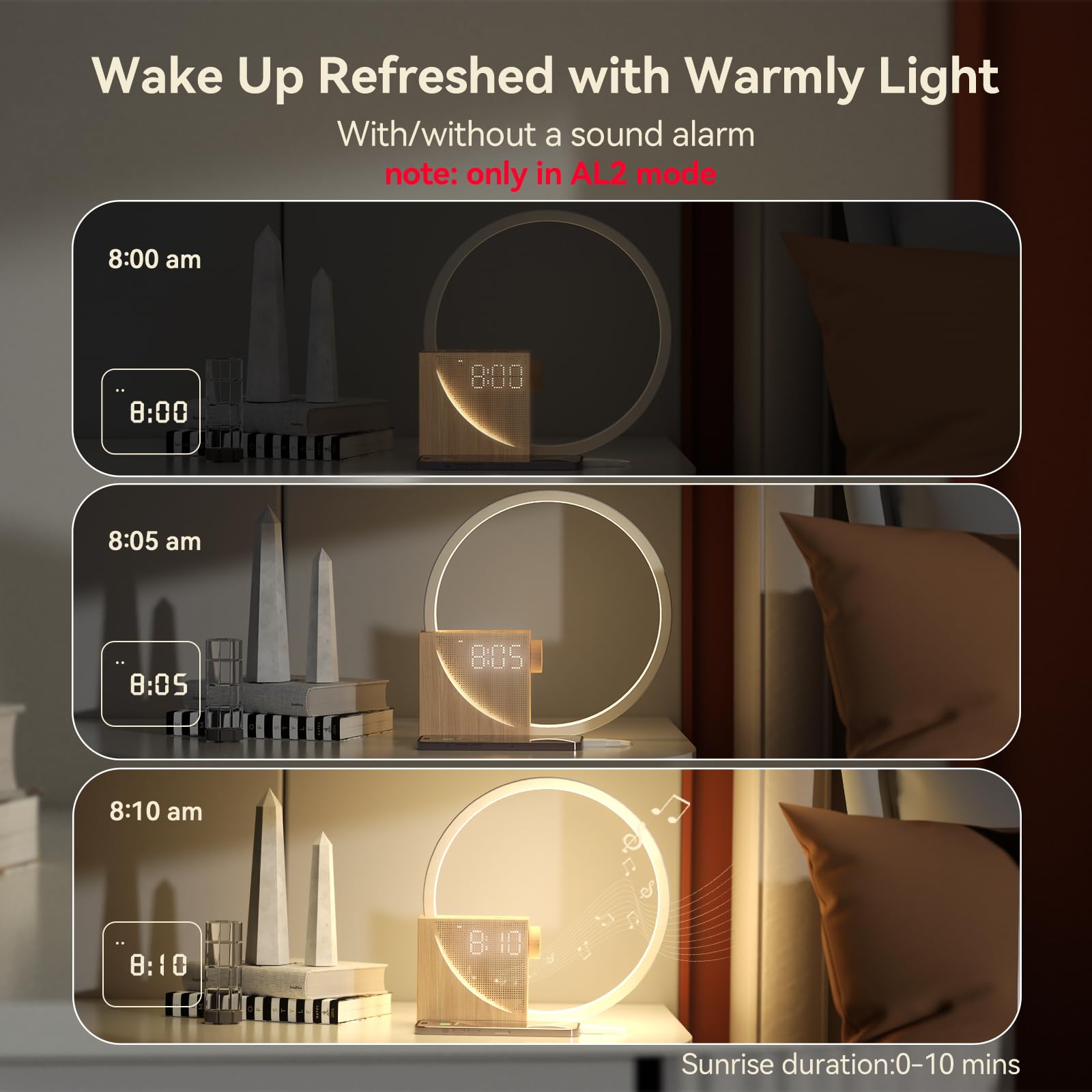 Vivilumens Sunrise Alarm Clock for Heavy Sleepers Adults, Wake-up Light, Sleep Aid 10 White Noise Sound Machines with 30/60/90 Timer, 3 Level Dimmable Touch Table Lamp with Snooze USB Charger Port