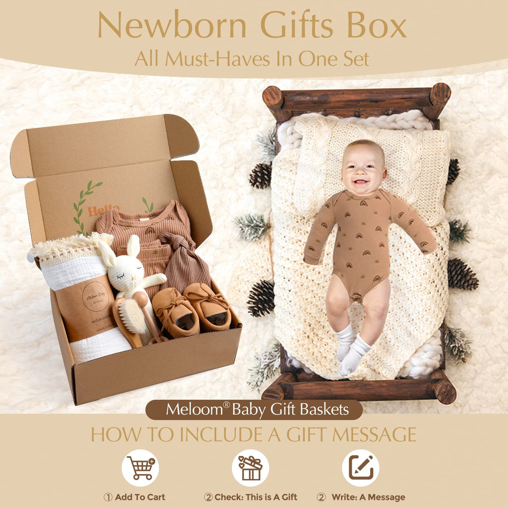 meloom Deluxe Baby Girl Gift Set, Newborn Baby Shower Gifts Basket, Newborn Gifts Box, Boho Baby Girl Essentials, Baby Shower Gifts for New Moms, Personalized New Baby Gifts