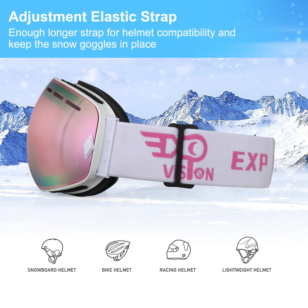 EXP VISION Snowboard Ski Goggles Men Women Youth, Anti Fog OTG Winter Snow Goggles Spherical Detachable Lens