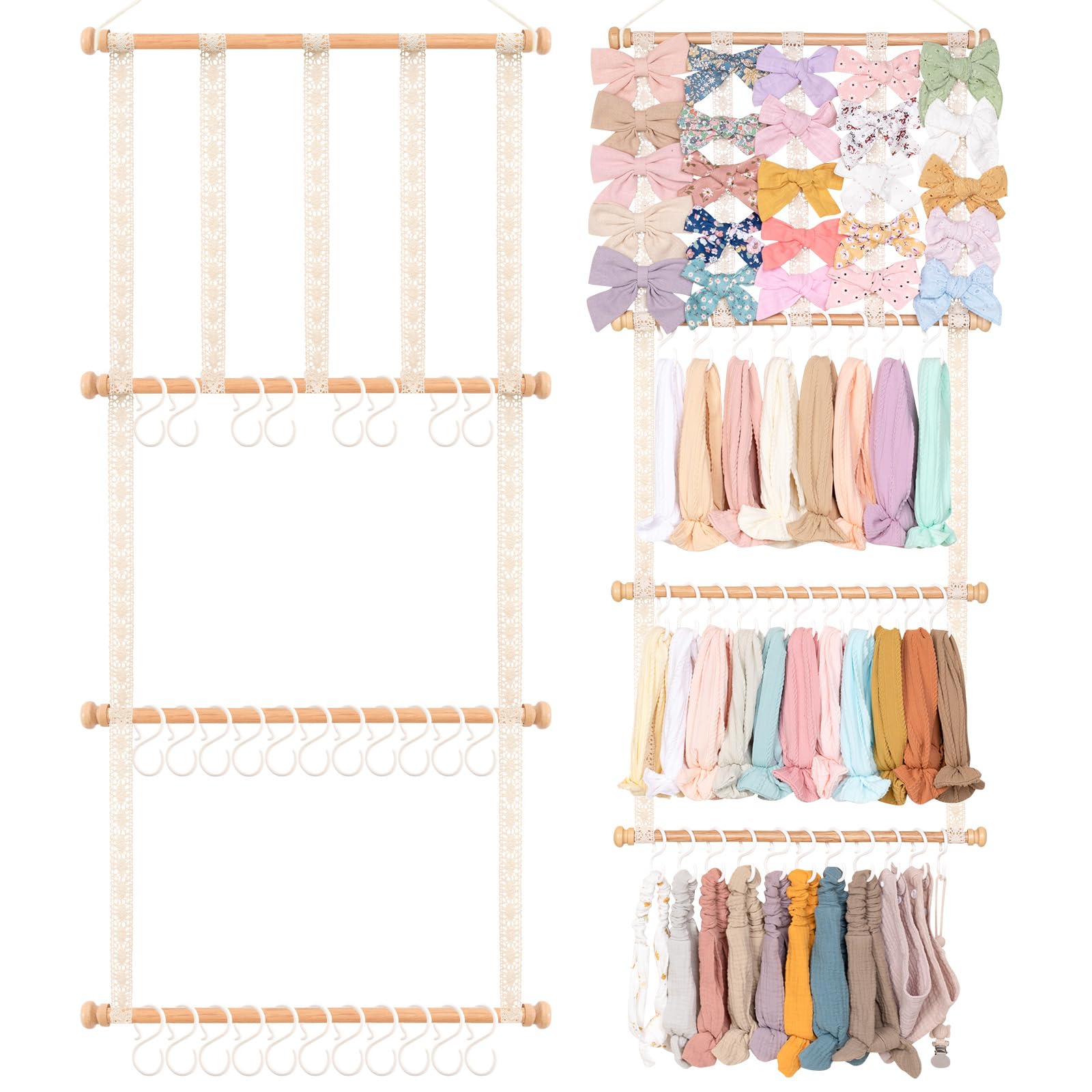 POVETIRE Headband Holder Hair Bows Organizer for Girls, Baby Headbands Hair Accessories Organizer Storage Wall Hanging Decor for Toddler Girls Room