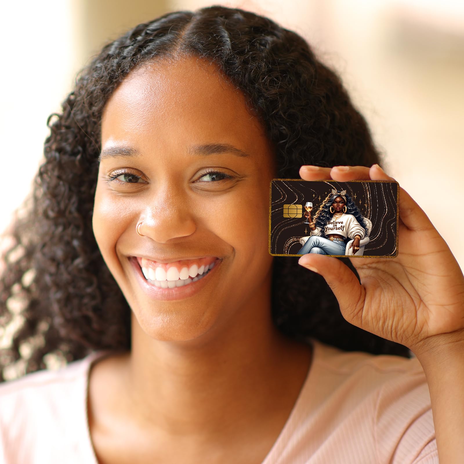 Credit Card Skin Stickers - 4 Pcs Black Women Debit Card Skin Stickers Cover Set, Affirmative Inspirational Black Girl Waterproof Removable Decals for DIY Transportation Cards