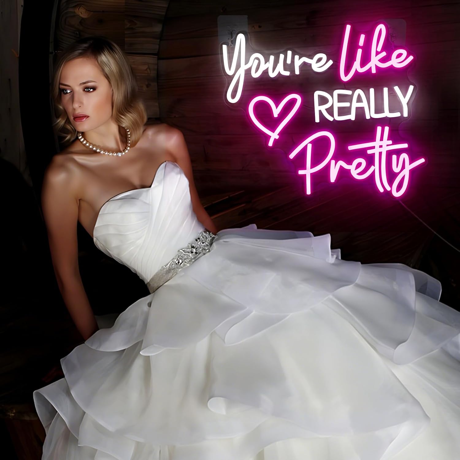 You're Like Really Pretty Neon Sign for Wall Decor, Pink Room Decor Led Sign for Bedroom Wall, Neon Light with Dimmer,Pink Wall Decoration USB Powered with Switch