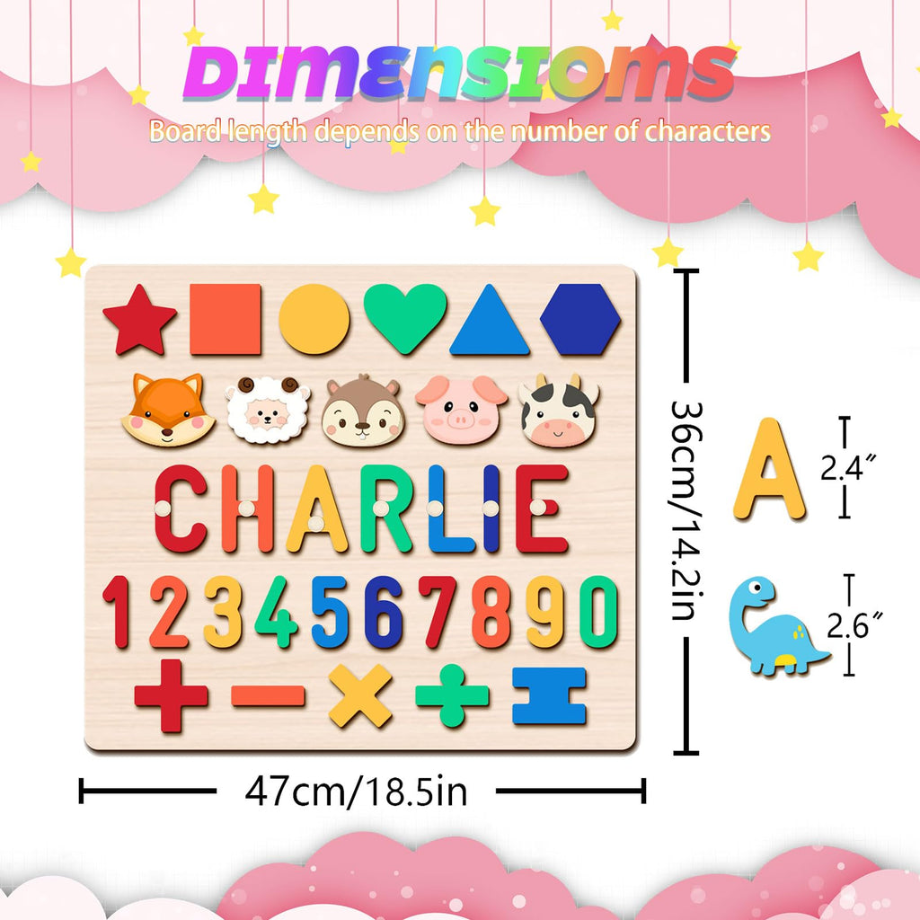 Personalized Name Puzzle for Kids, Personalized Baby Gifts Custom Name Puzzles for Toddlers 1-3 Animal Puzzle, Customized 1st Birthday for Girls & Boys Wooden Puzzle Montessor Toys for Kids
