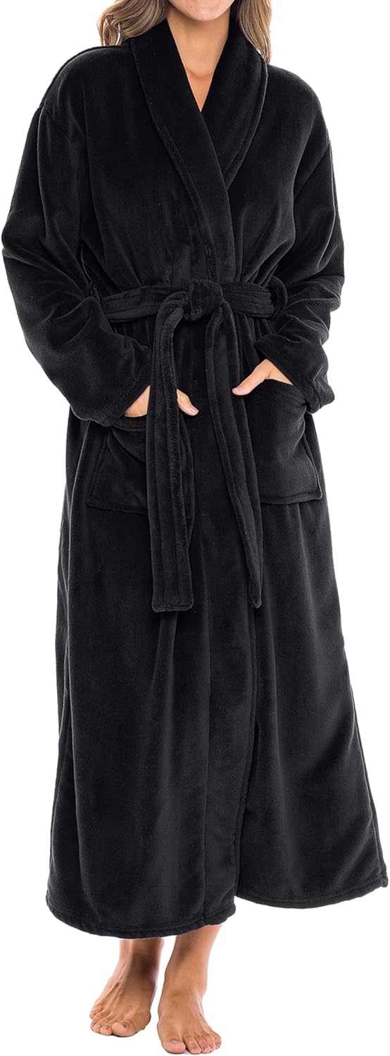 Alexander Del Rossa Plush Striped Robe for Women, Long Fleece Plaid Winter Bath Robe, Plus Size