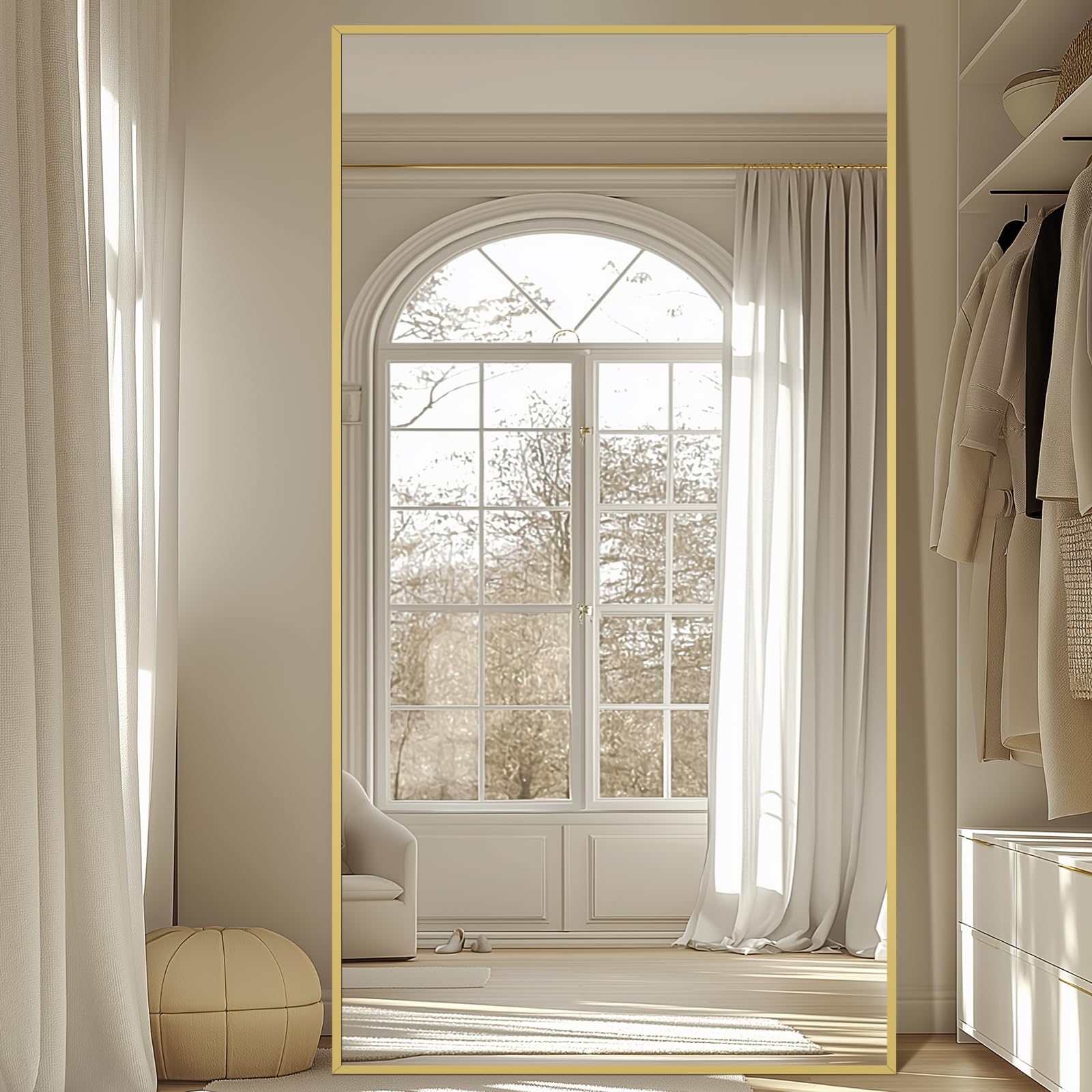 Oversized Floor Mirror Full Length with Stand, 72"X44" Extra Large Arch Standing Mirror Full Length, Tempered Glass Black Full Body Mirror for Bedroom Living Room, Aluminum Alloy Frame