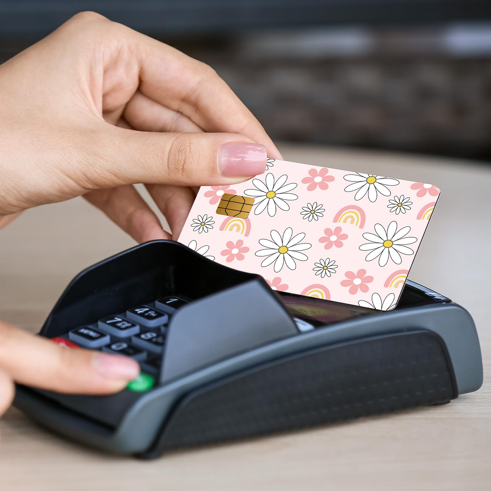Credit Card Skin Stickers - 4 Pcs Pink Strawberry Debit Card Skin Stickers, Cute Berry Bow Daisy Removable Waterproof Decal Cover Set for DIY Key, Transportation