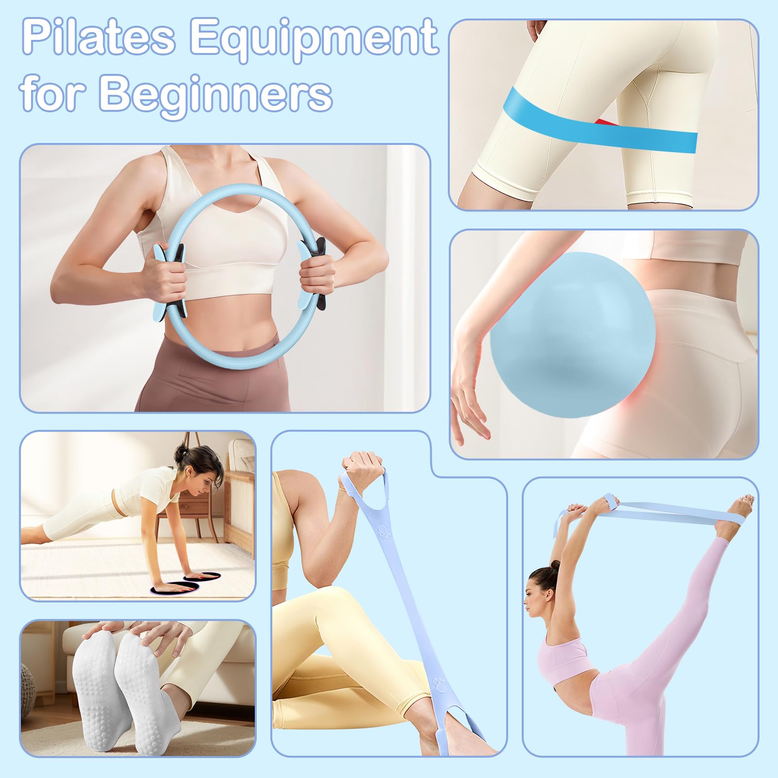 Hoedia 17 PCS Pilates Kit for Women, Pilates Equipment Ring and Ball Set with Resistance Bands, Yoga Strap, Core Sliders, Socks, Bag & Guide for Starter Home Workout Fitness Gym Essentials