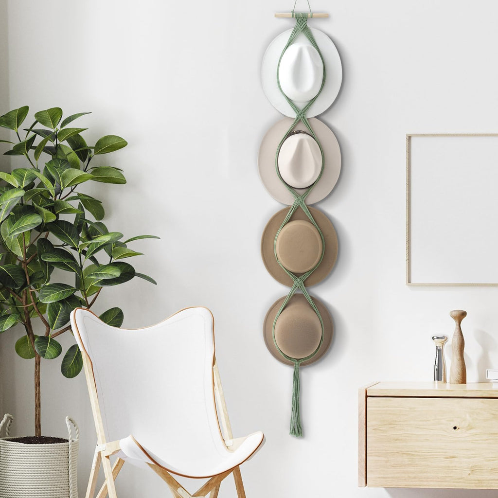 Yulejo Macrame Hat Hangers Boho Hat Rack for Wall Western Cowboy Hanging Organizer for Door Wall Room Bedroom