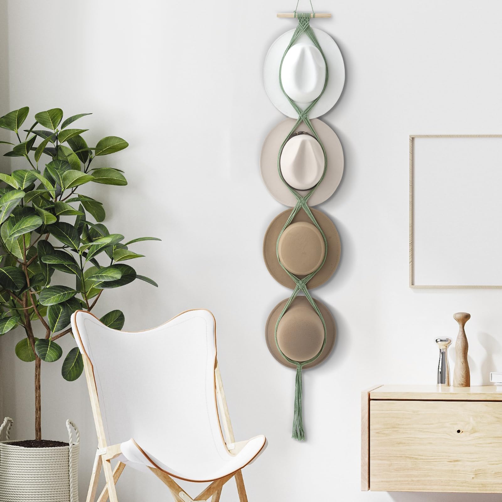 Yulejo Macrame Hat Hangers Boho Hat Rack for Wall Western Cowboy Hanging Organizer for Door Wall Room Bedroom