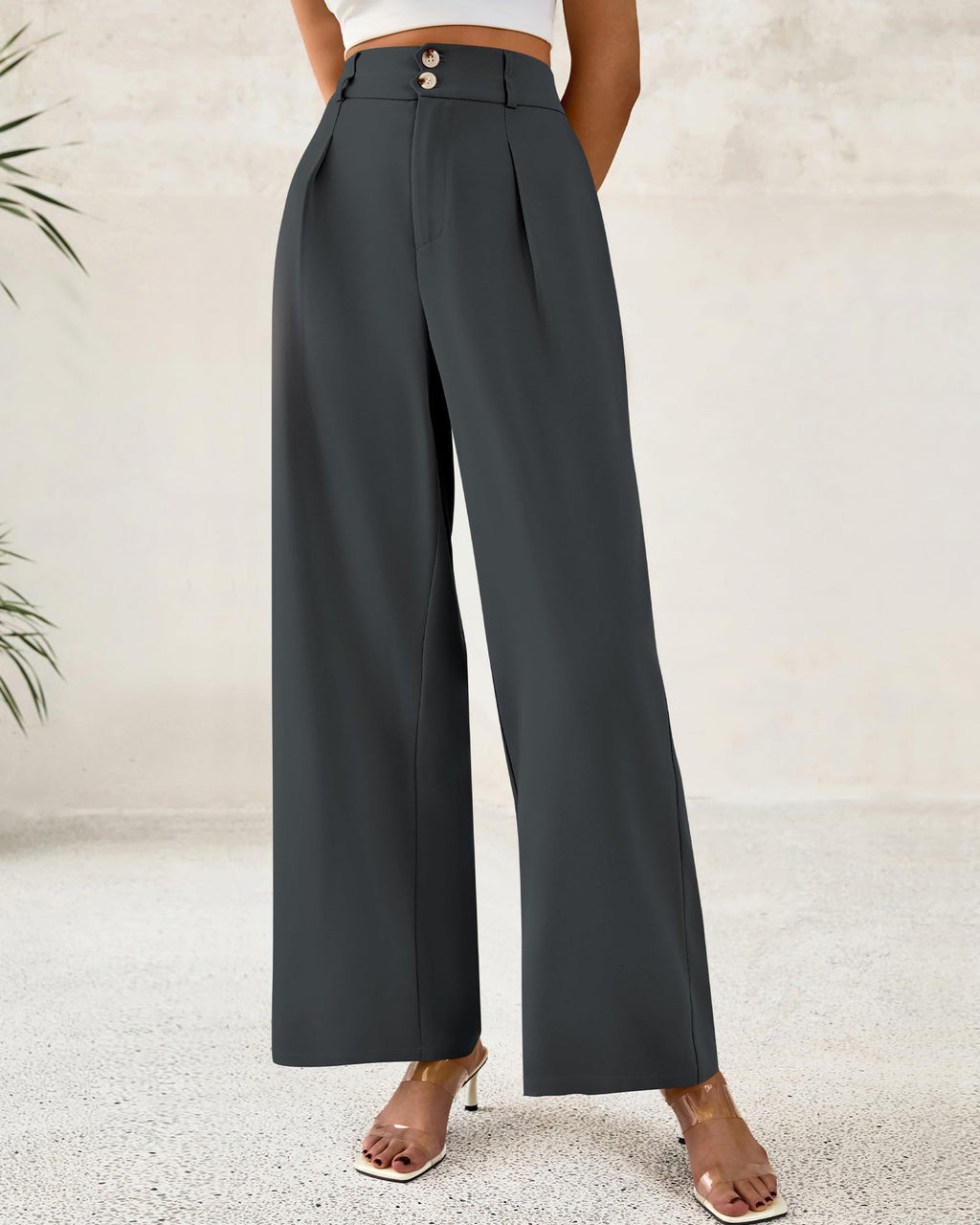 BTFBM Women Wide Leg Dress Pants 2025 High Waisted Button Pleated Business Casual Trousers Office Work Palazzo Pants