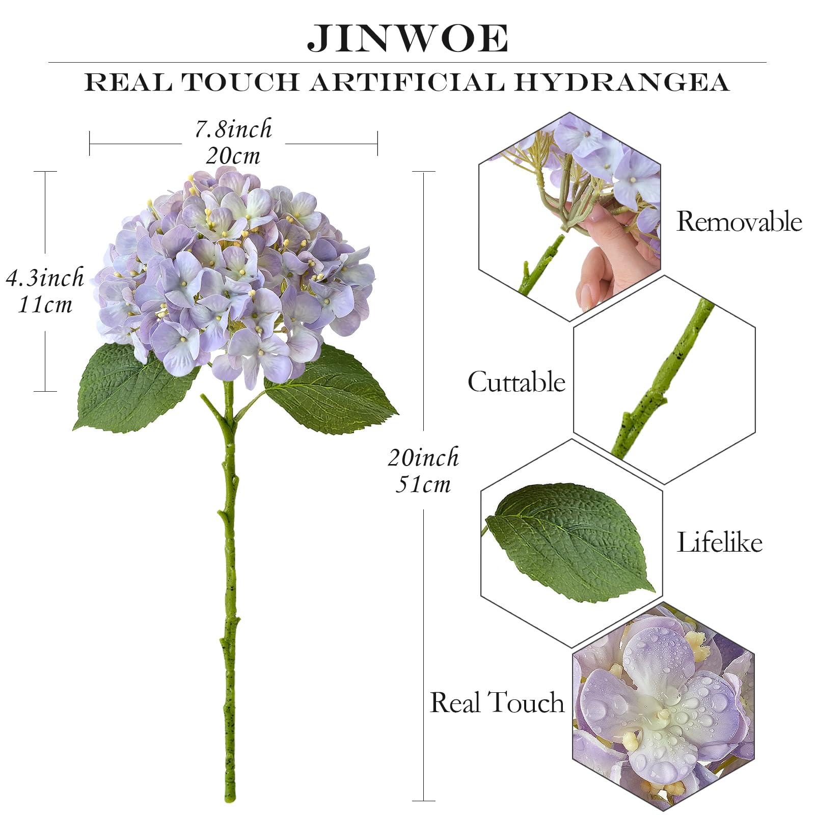 Light Blue Hydrangea Artificial Flowers,4Pcs 20" Real Touch Lifelike Silk Artificial Hydrangeas, Full Fake Flowers for Bouquet Table Centerpieces Spring Wedding Indoor Home