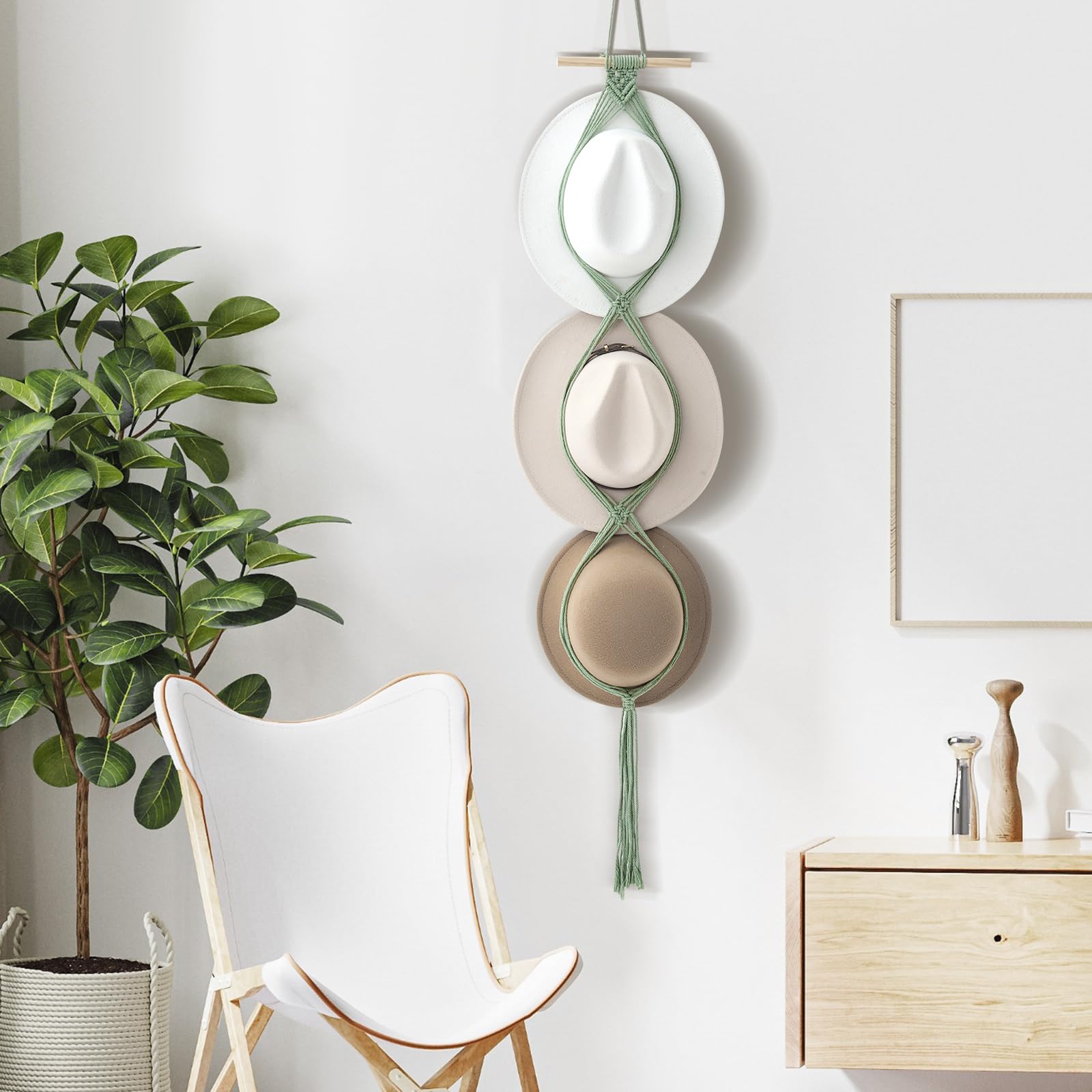 Yulejo Macrame Hat Hangers Boho Hat Rack for Wall Western Cowboy Hanging Organizer for Door Wall Room Bedroom