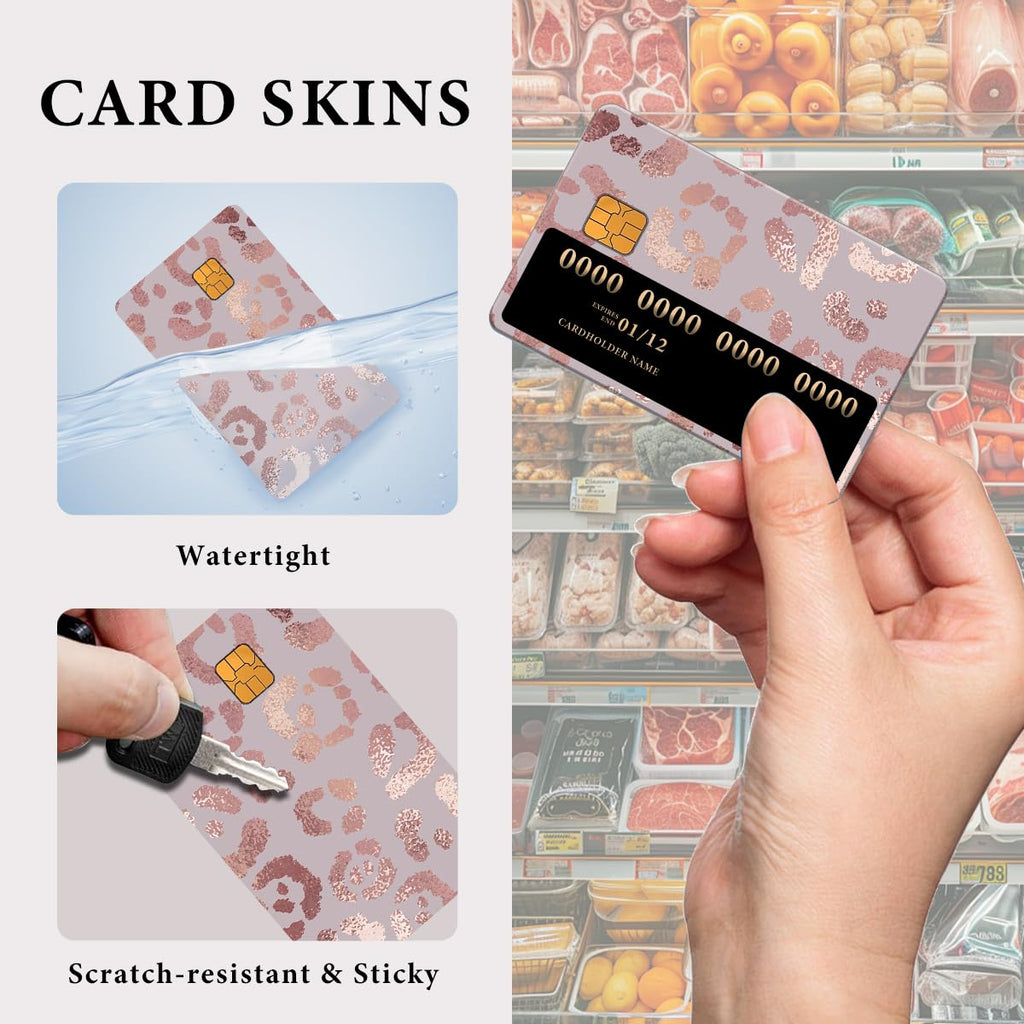 Credit Card Skin, Cute Debit Card Skin Sticker, 4Pcs Stylish Slim Anti-Wrinkling Removable Credit Card Sticker for Transportation, Key Light Pink Leopard