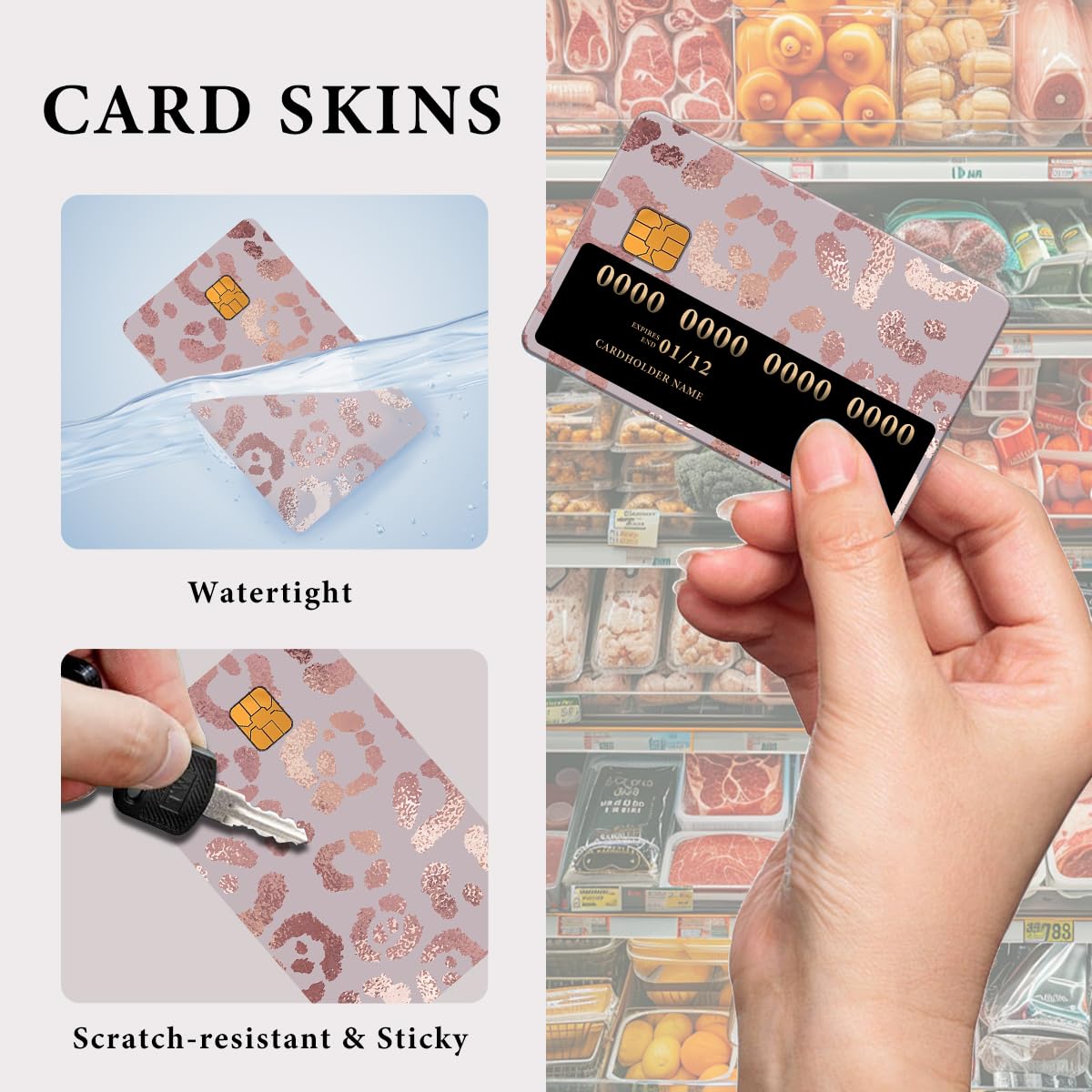 Credit Card Skin, Cute Debit Card Skin Sticker, 4Pcs Stylish Slim Anti-Wrinkling Removable Credit Card Sticker for Transportation, Key Light Pink Leopard