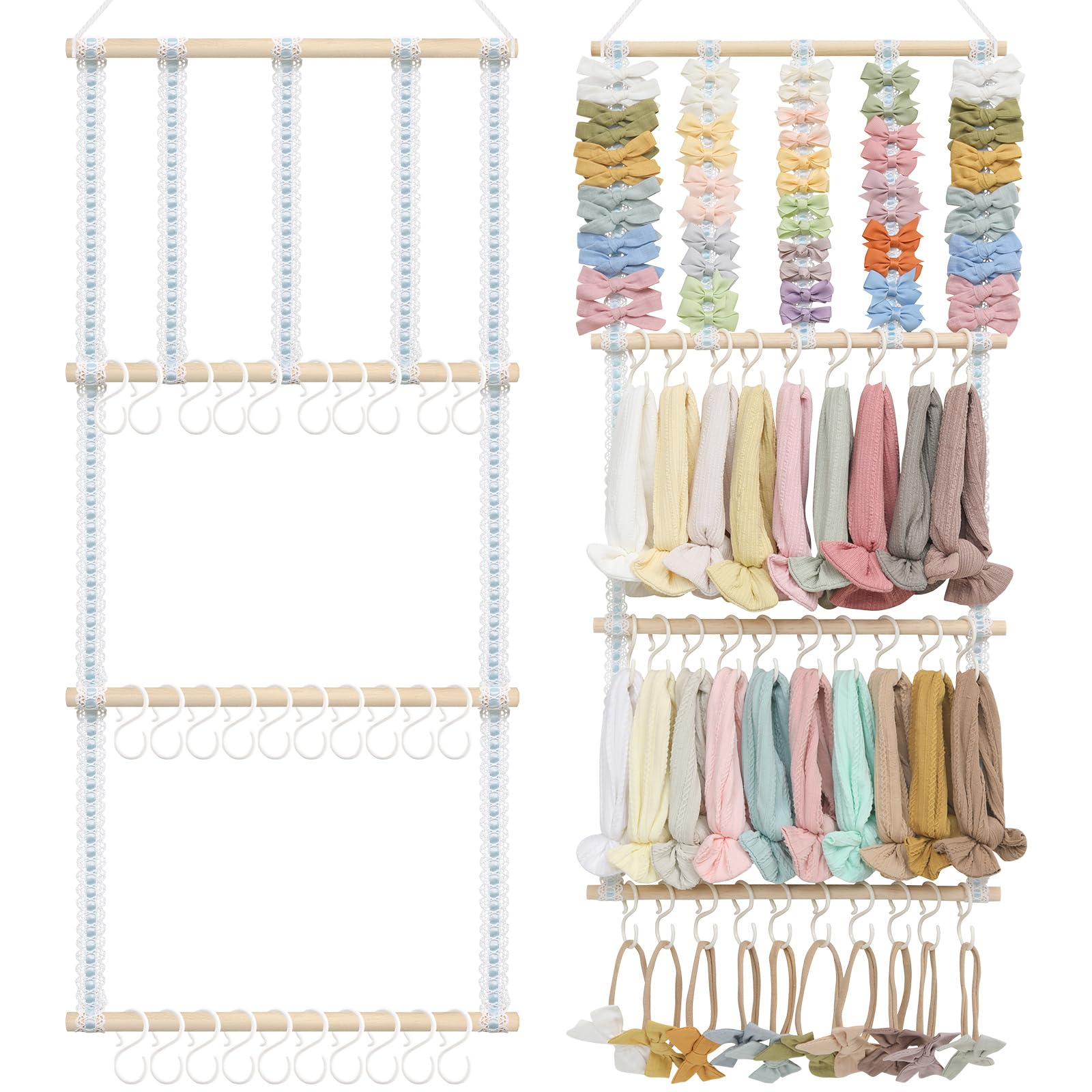 POVETIRE Headband Holder Hair Bows Organizer for Girls, Baby Headbands Hair Accessories Organizer Storage Wall Hanging Decor for Toddler Girls Room