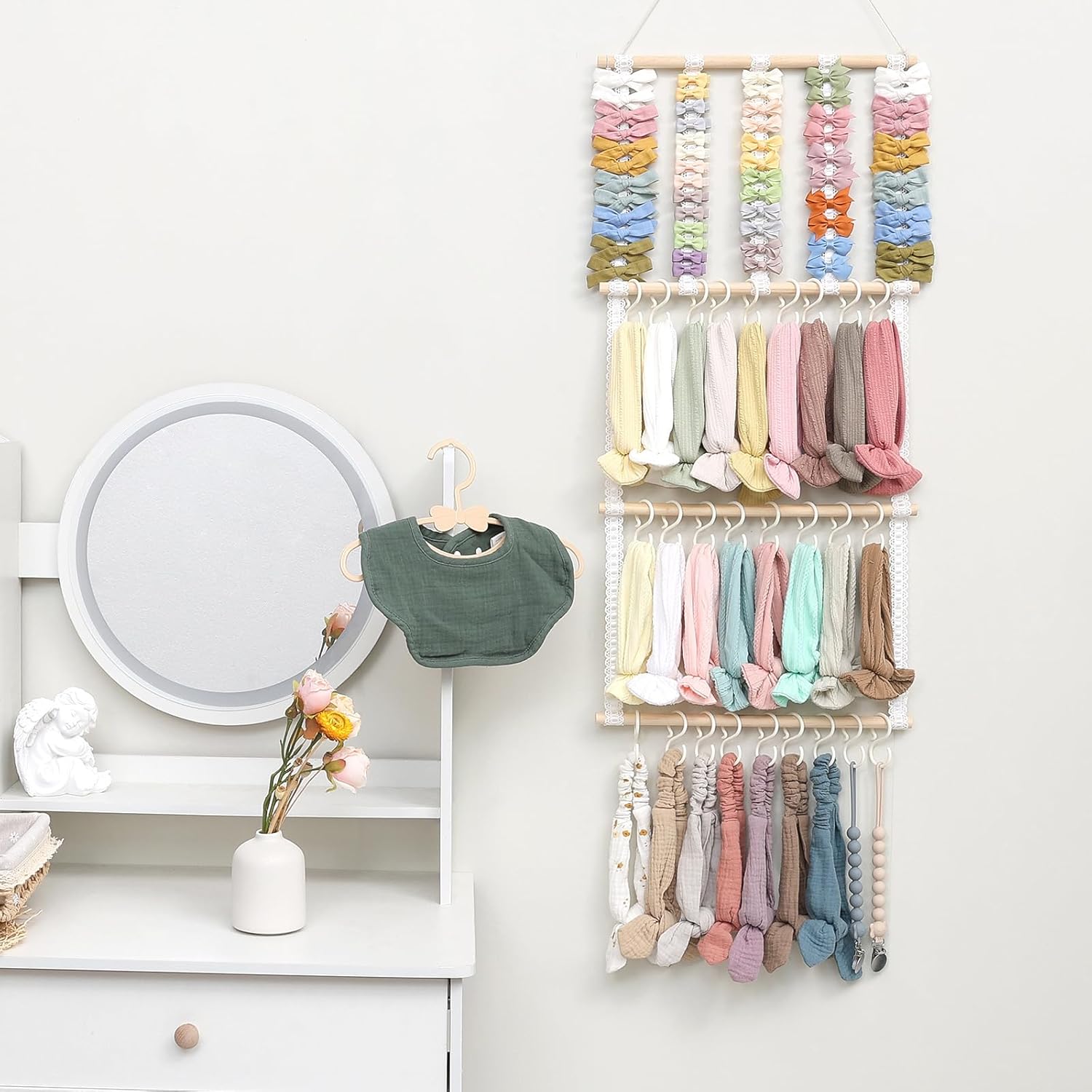 POVETIRE Headband Holder Hair Bows Organizer for Girls, Baby Headbands Hair Accessories Organizer Storage Wall Hanging Decor for Toddler Girls Room