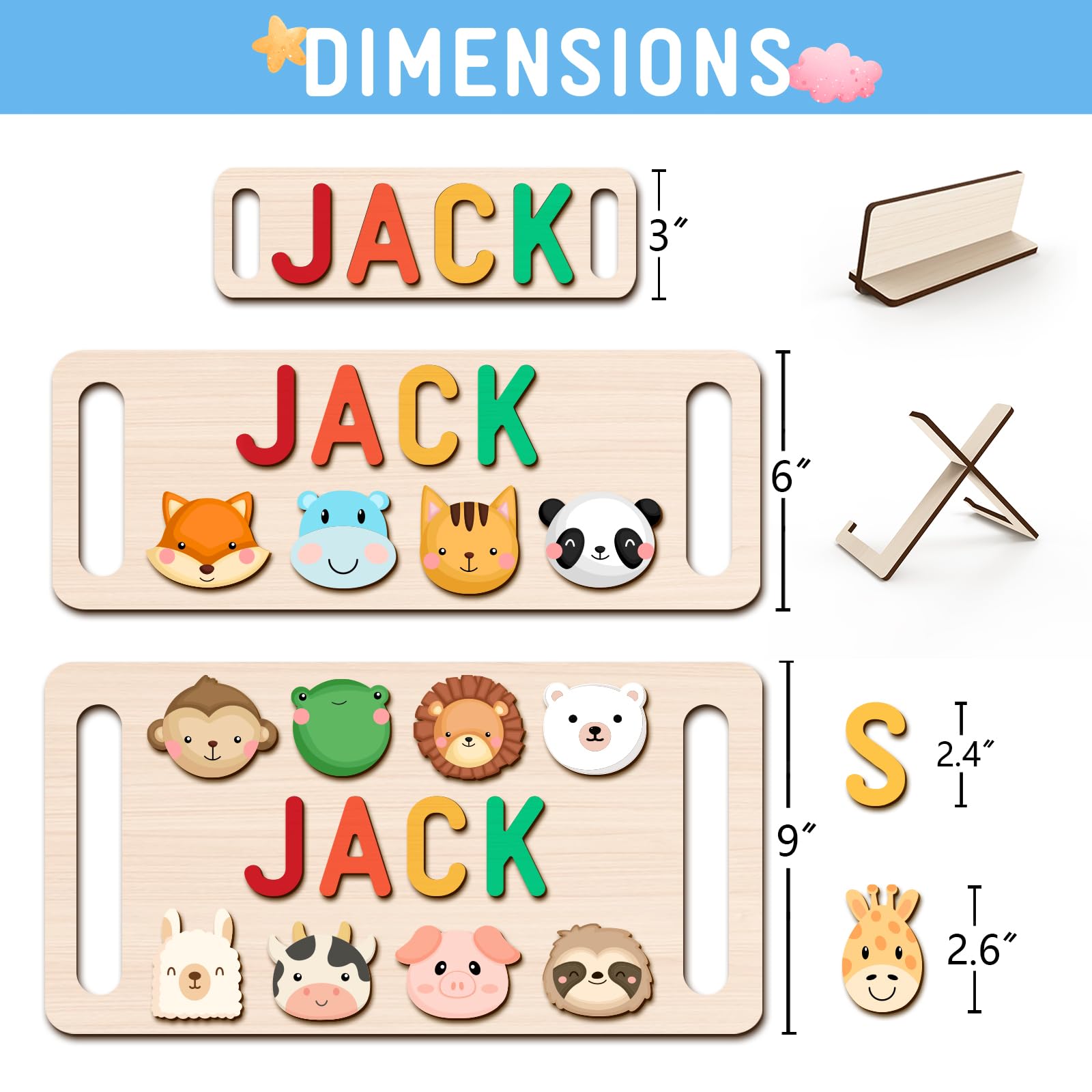 Personalized Name Puzzle for Kids, Personalized Baby Gifts Custom Name Puzzles for Toddlers 1-3 Animal Puzzle, Customized 1st Birthday for Girls & Boys Wooden Puzzle Montessor Toys for Kids