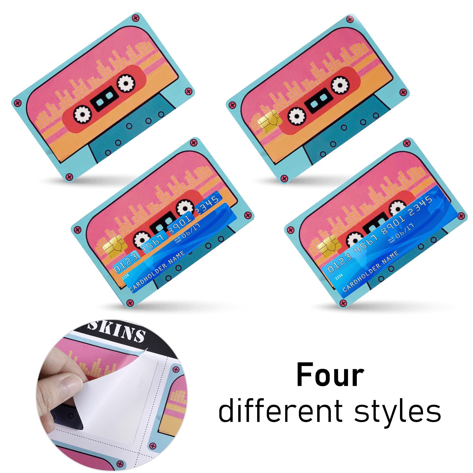 4PCS Credit Card Skin Set, Waterproof Debit Card Sticker Game Machine Theme Bank Card Sticker Skins - Black