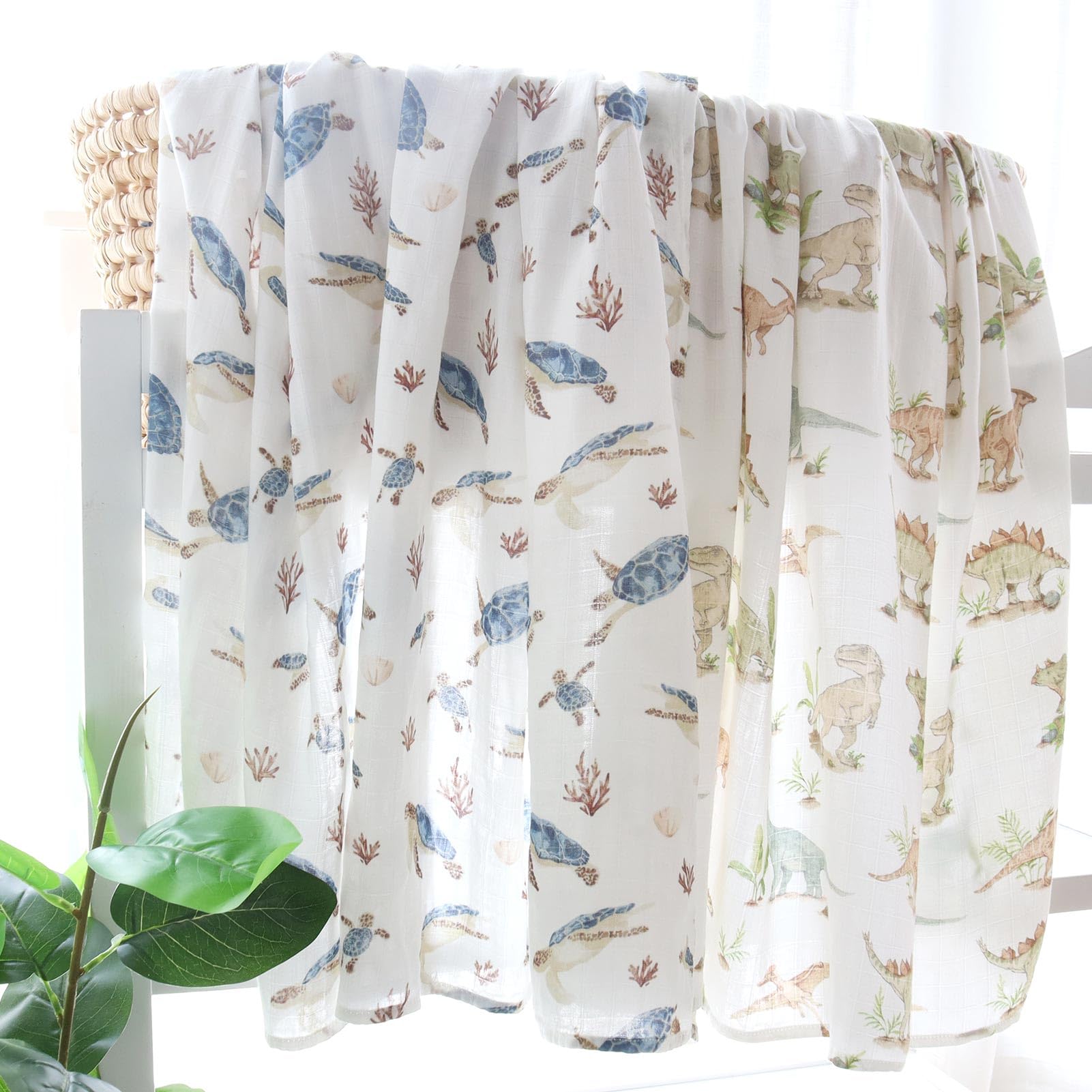 LifeTree Muslin Swaddle Blankets, Baby Swaddling Wrap Nursery Blanket Unisex, Soft 70% Viscose from Bamboo and 30% Cotton, Large 47 x 47 inches, Bear & Checkered Swaddle Blanket