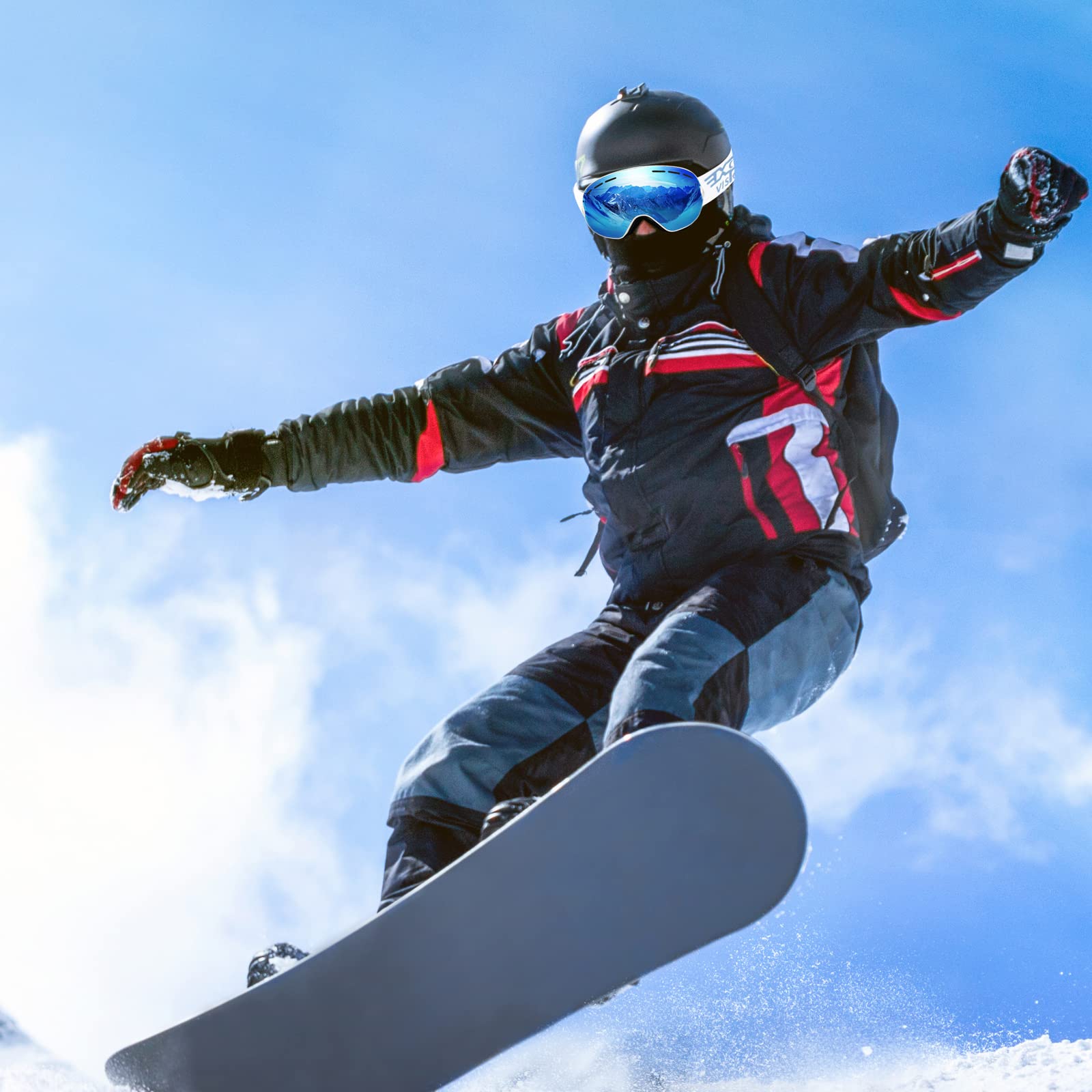 EXP VISION Snowboard Ski Goggles Men Women Youth, Anti Fog OTG Winter Snow Goggles Spherical Detachable Lens