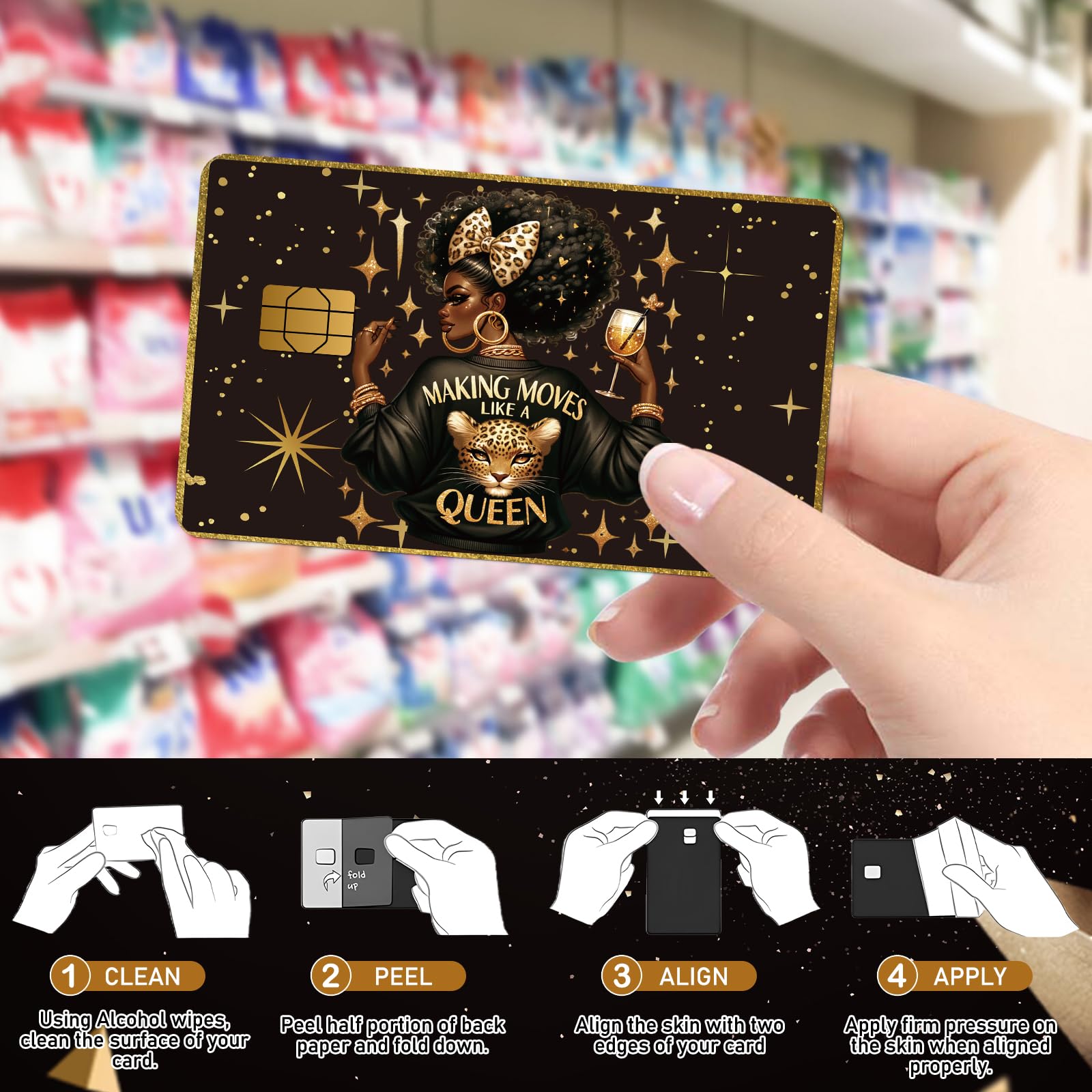 Credit Card Skin Stickers - 4 Pcs Black Women Debit Card Skin Stickers Cover Set, Affirmative Inspirational Black Girl Waterproof Removable Decals for DIY Transportation Cards