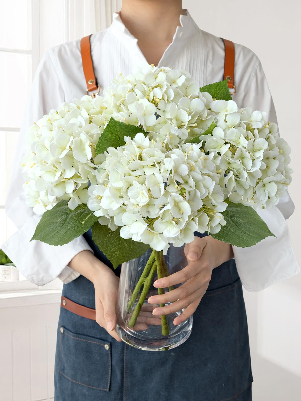 Light Blue Hydrangea Artificial Flowers,4Pcs 20" Real Touch Lifelike Silk Artificial Hydrangeas, Full Fake Flowers for Bouquet Table Centerpieces Spring Wedding Indoor Home