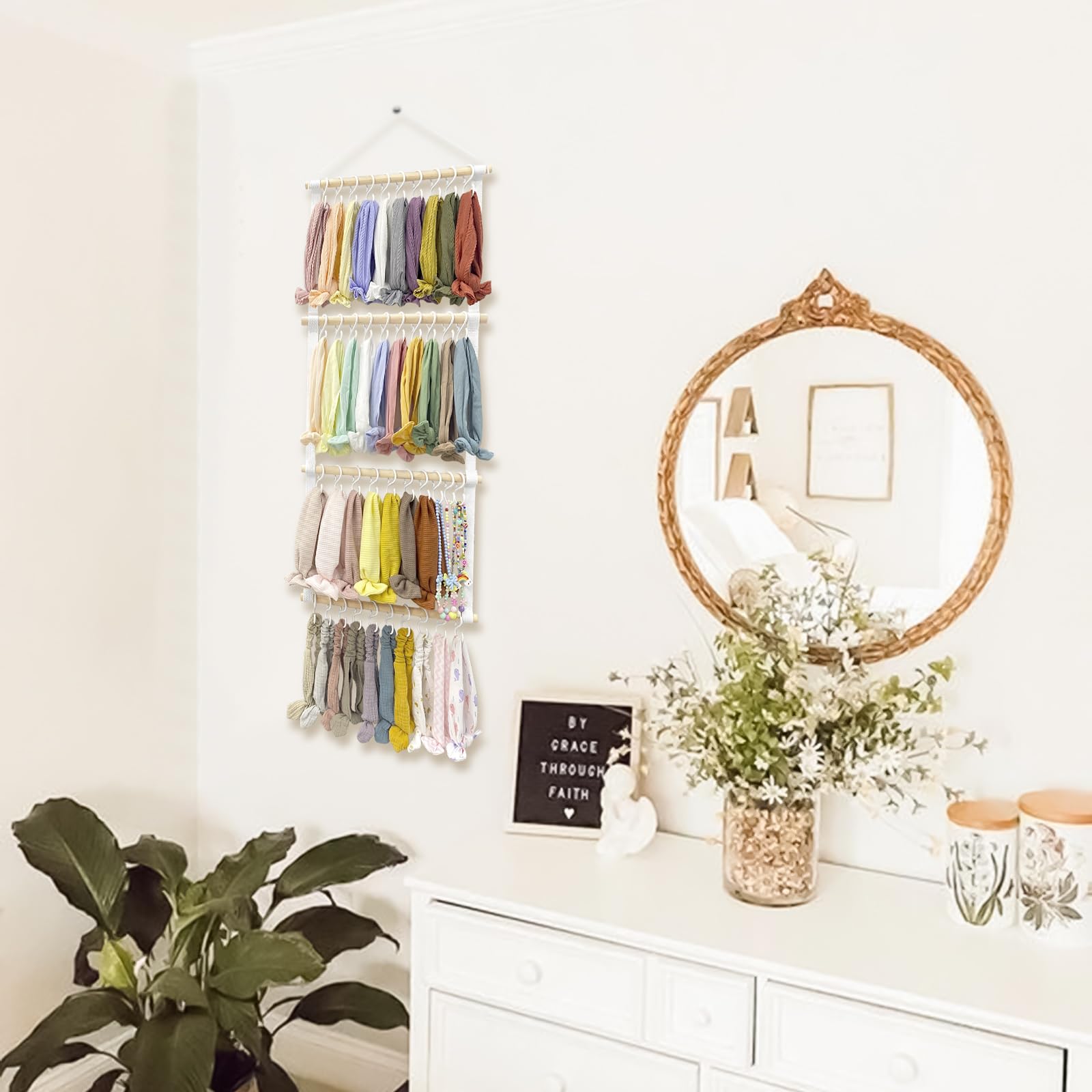 POVETIRE Headband Holder Hair Bows Organizer for Girls, Baby Headbands Hair Accessories Organizer Storage Wall Hanging Decor for Toddler Girls Room