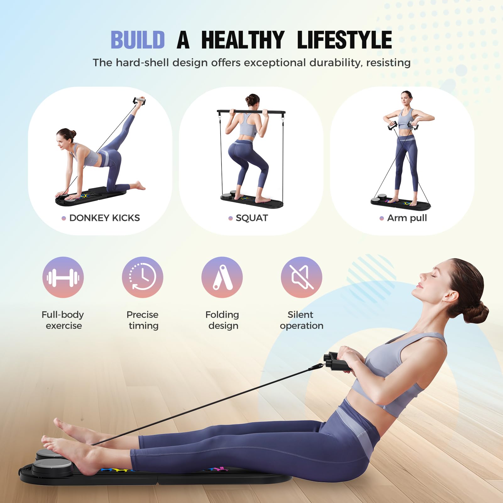 Pilates Reformer, Foldable Pilates Board, 7-in-1 Multi-Function Pilates Equipment, Home Pilates Set, Full Body Workout, Universal Portable Gym Equipment for Core Strength and Pilates Training