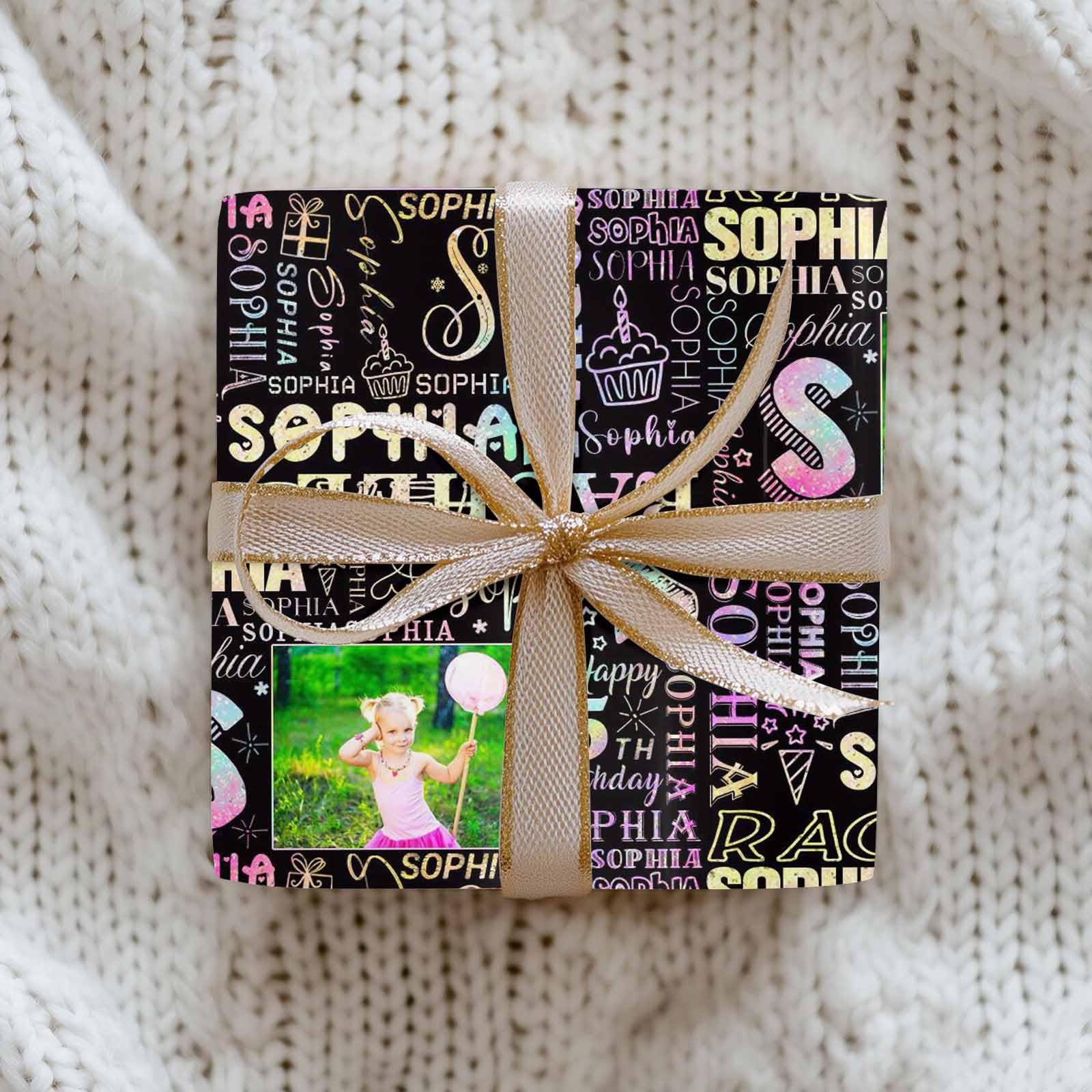 InterestPrint Custom Photo Wrapping Paper Merry Christmas with Christmas hat Wrapping Paper Custom Name Gift Wrap Roll Perfect for Birthdays 58"x 23"