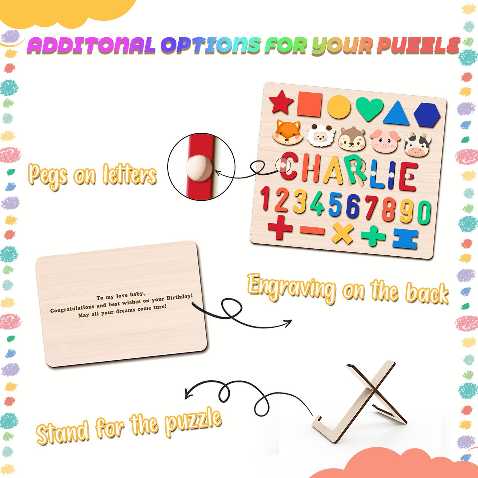 Personalized Name Puzzle for Kids, Personalized Baby Gifts Custom Name Puzzles for Toddlers 1-3 Animal Puzzle, Customized 1st Birthday for Girls & Boys Wooden Puzzle Montessor Toys for Kids