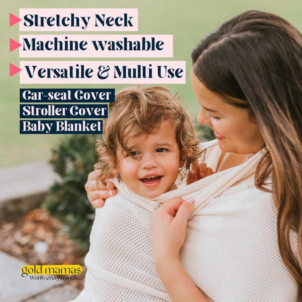 Breathable Nursing Cover Up for Breastfeeding - Privacy Nursing Covers - Newborn Essentials Must Haves - Improved Ponchy by Gold Mamas - Sand