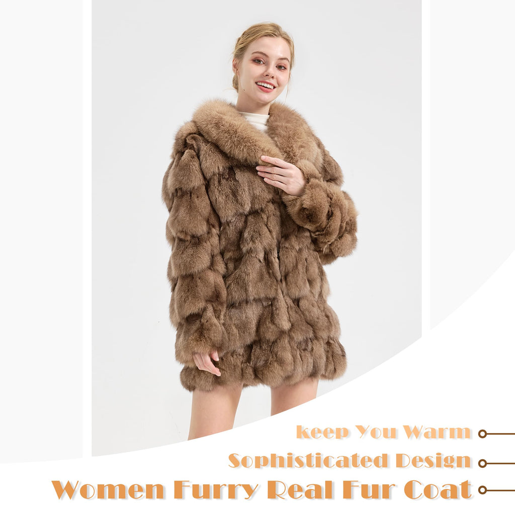Fur Story Women's Genuine Fox Fur Coat Thick Warm Fur Jacket Winter coat
