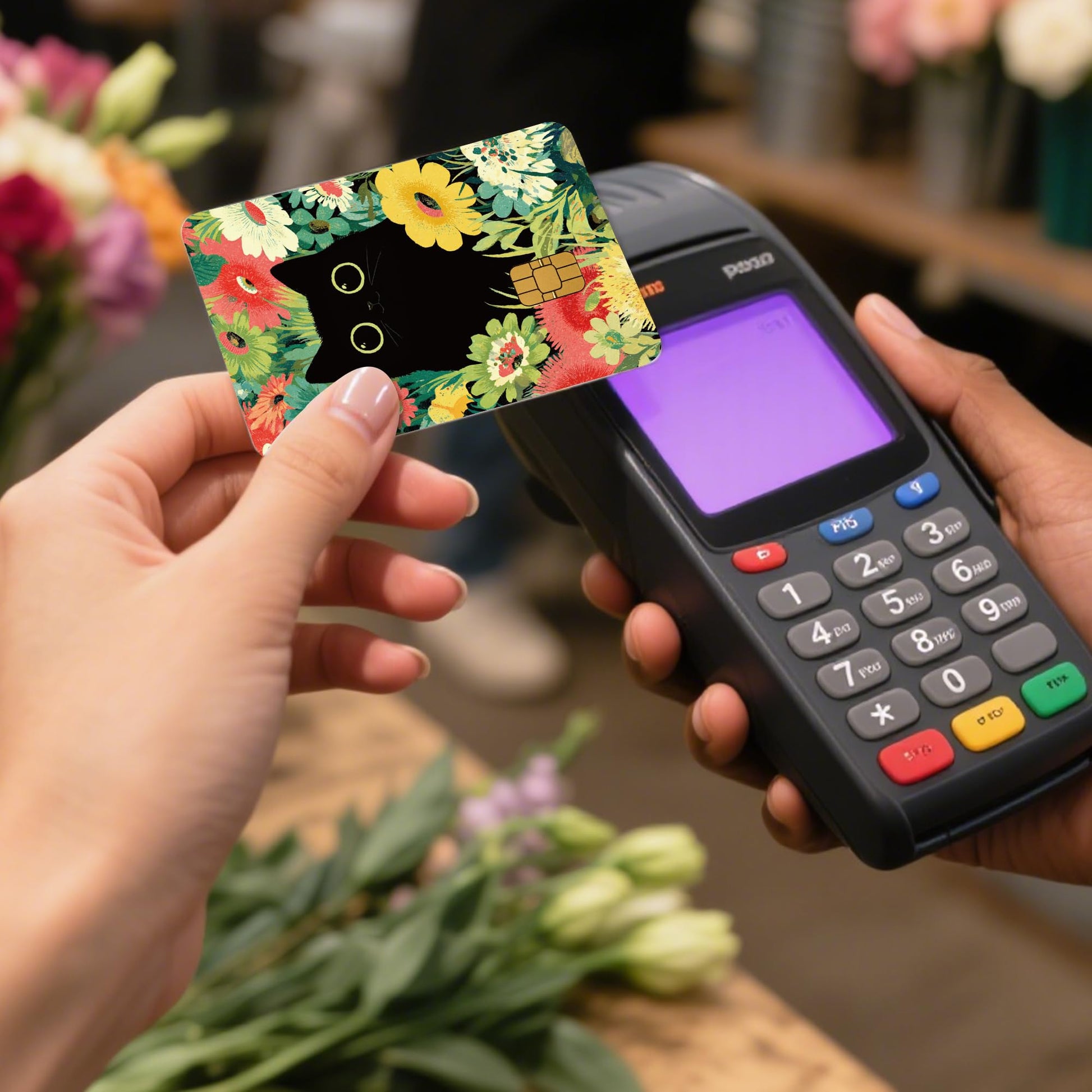 Credit Card Skin Stickers: 4PCS Scenic Mountain Debit Card Skins, Chinoiserie Landscape Cards Covers with Chip Cutout, Waterproof Removable Sticker Wraps for Bank Transportation Key Cards