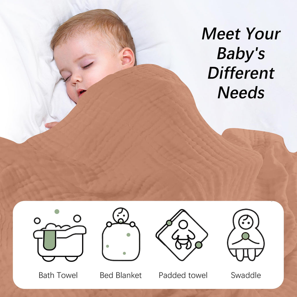 SWEET DOLPHIN Muslin Hooded Baby Bath Towels - 2 Pack 100% Cotton Towel for Babies, Infants, Toddlers - 32x32Inch - Highly Absorbent and Newborn Essential, Light Bean Paste