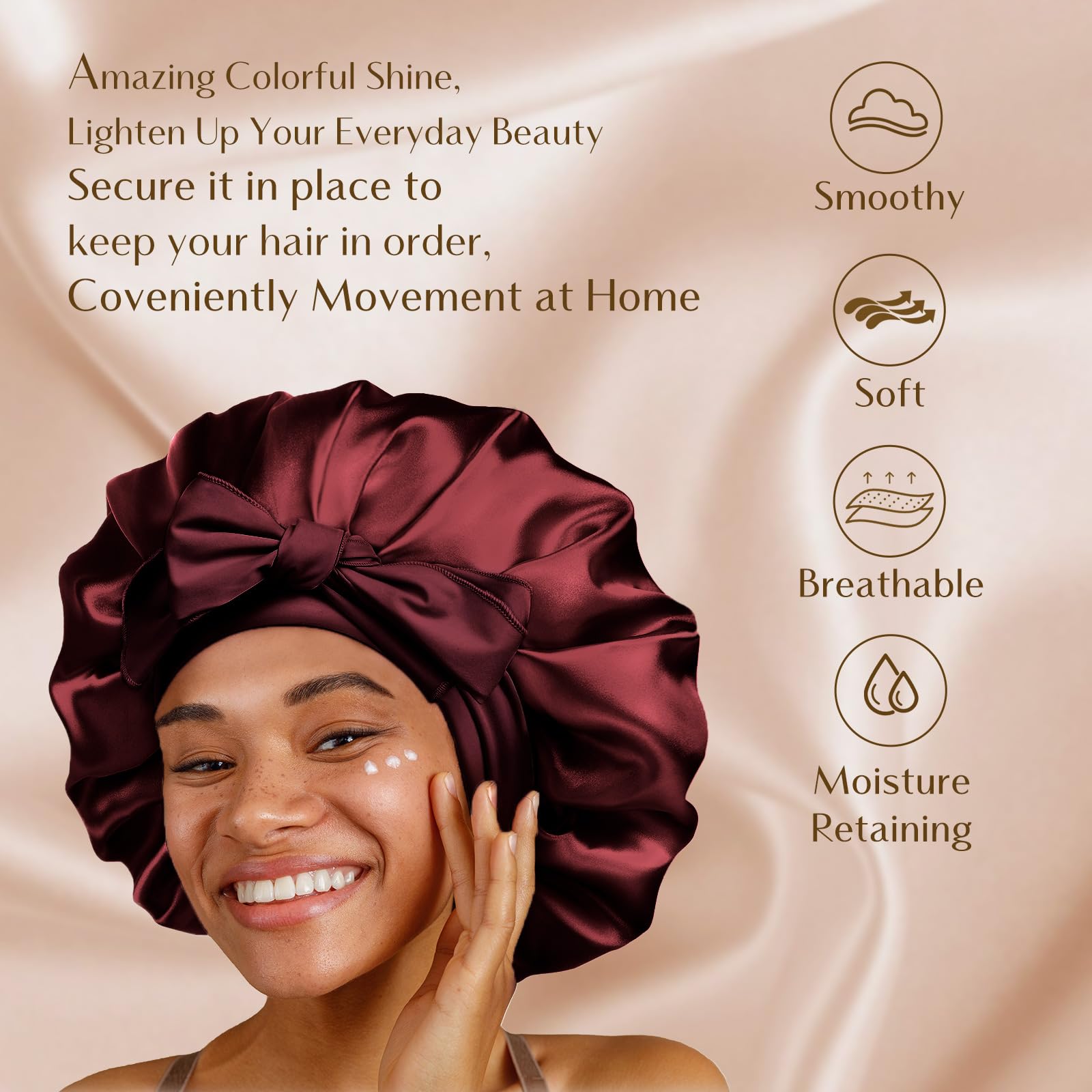YANIBEST Silk Bonnet for Sleeping Women Satin Bonnet Double Layer Satin Lined Hair Bonnet with Tie Band Curly Hair Blush Pink