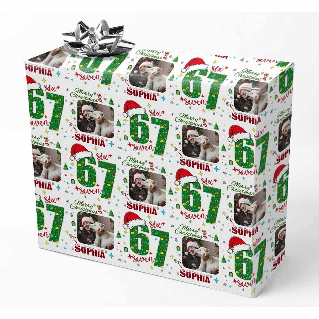 InterestPrint Custom Photo Wrapping Paper Merry Christmas with Christmas hat Wrapping Paper Custom Name Gift Wrap Roll Perfect for Birthdays 58"x 23"