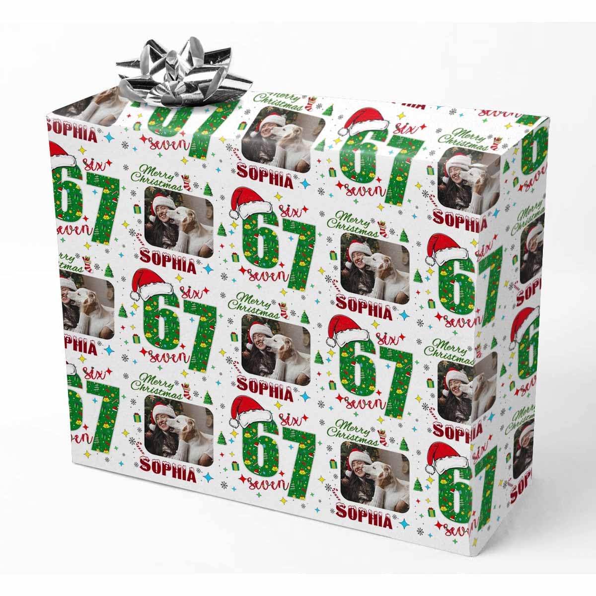 InterestPrint Custom Photo Wrapping Paper Merry Christmas with Christmas hat Wrapping Paper Custom Name Gift Wrap Roll Perfect for Birthdays 58"x 23"