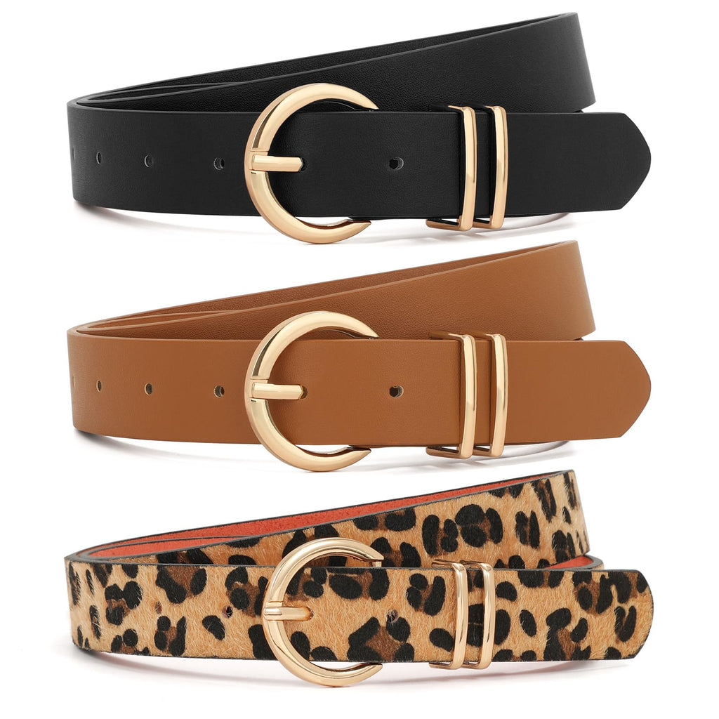 XZQTIVE 3 Pack Women Belts For Jeans Dresses Pants Ladies Leather Waist Belt with Gold Buckle