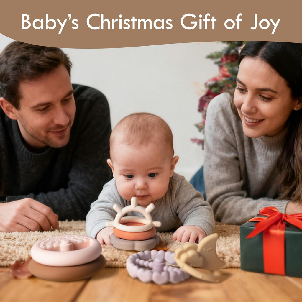 Moonkie Stacks of Circles Soft Teething Toy | Educational Learning Baby Toy | Stacking Ring Toys for Babies Boy and Girl | 7 Piece Teethers Set