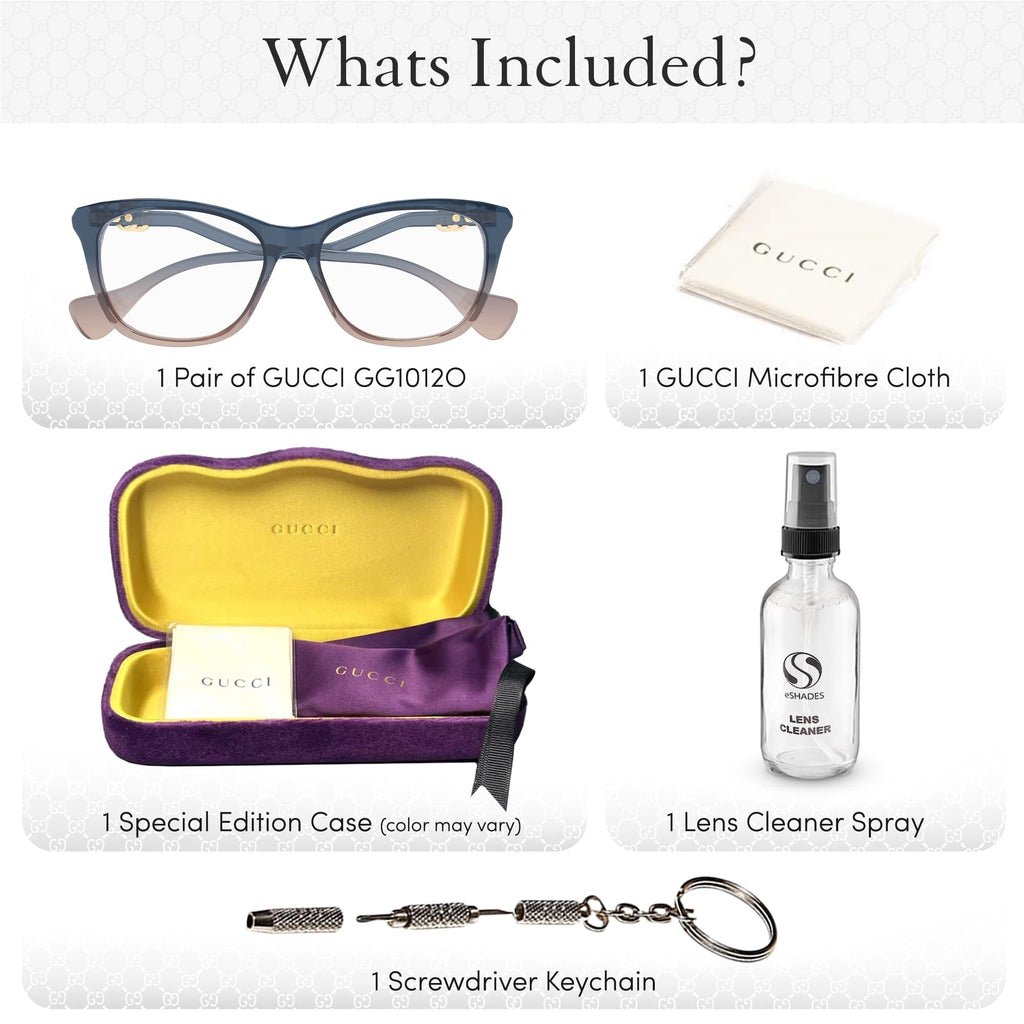 Gucci GG1012O Squared Cat Eye Shape Eyeglasses + Bundle with eSHADES Luxury Eyewear Kit