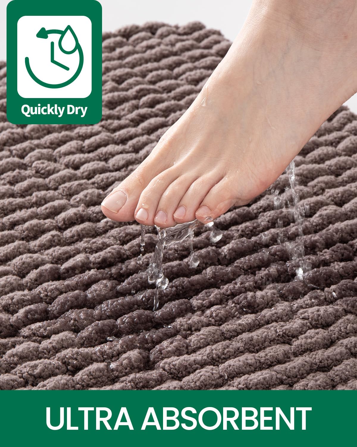 LUMI Luxury Bathroom Rug, Ultra Soft Quick Dry Bath Mat, Non-Slip Absorbent Thick Chenille Bath Rug, Cozy Braid Design Floor Mat for Bathtub, Sink, Laundry, Bedroom, White, 24"x36"