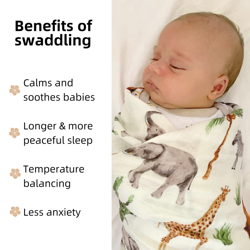 LifeTree Muslin Swaddle Blankets, Baby Swaddling Wrap Nursery Blanket Unisex, Soft 70% Viscose from Bamboo and 30% Cotton, Large 47 x 47 inches, Bear & Checkered Swaddle Blanket