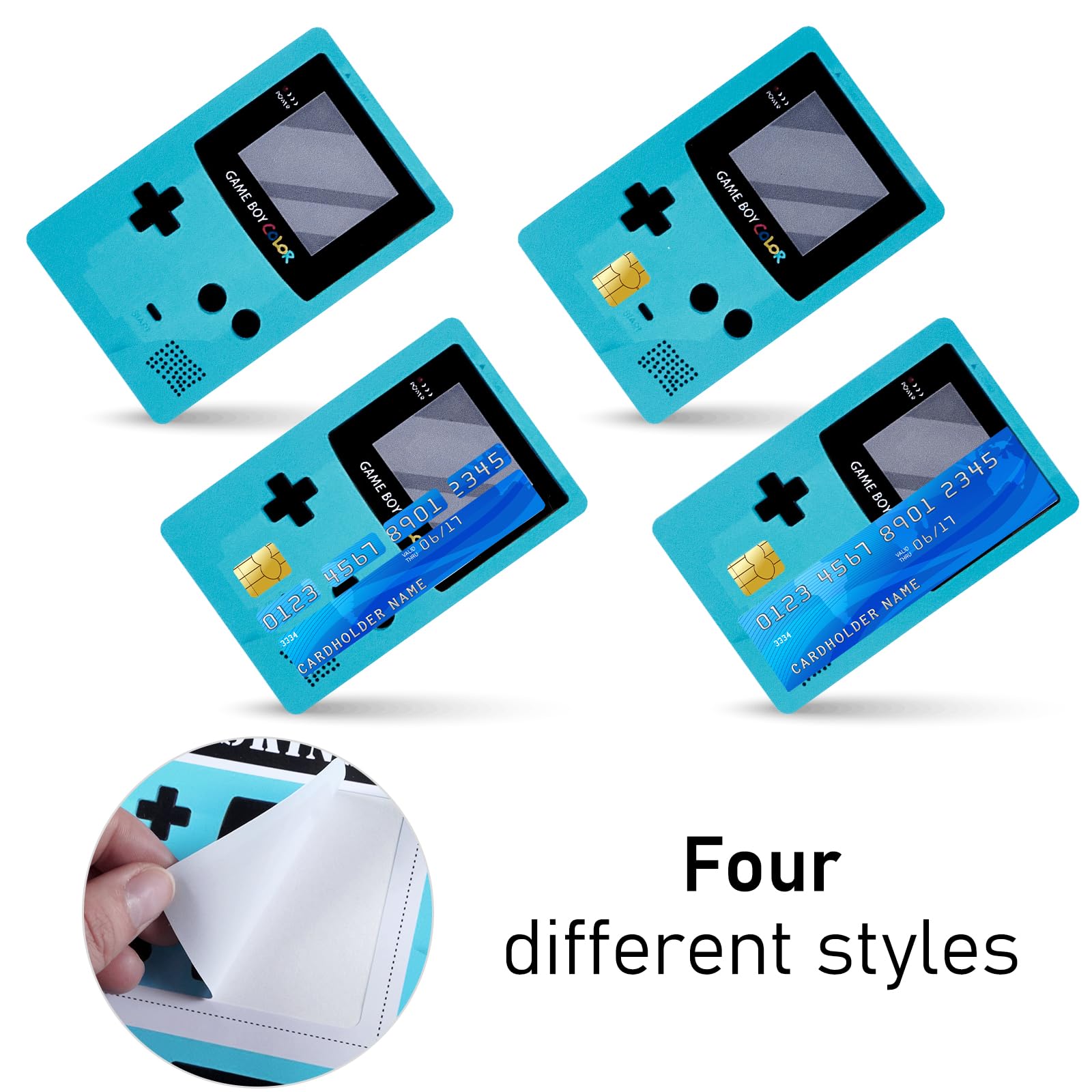 4PCS Credit Card Skin Set, Waterproof Debit Card Sticker Game Machine Theme Bank Card Sticker Skins - Black